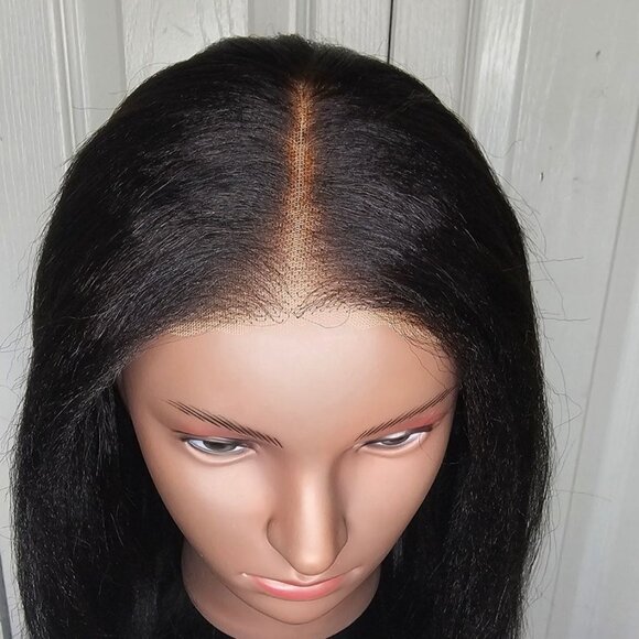 Julia Hair 100% Human Bye Knots Yaki Straight Wig 7x5 Pre Cut Lace Glueless 14" - Picture 3 of 8